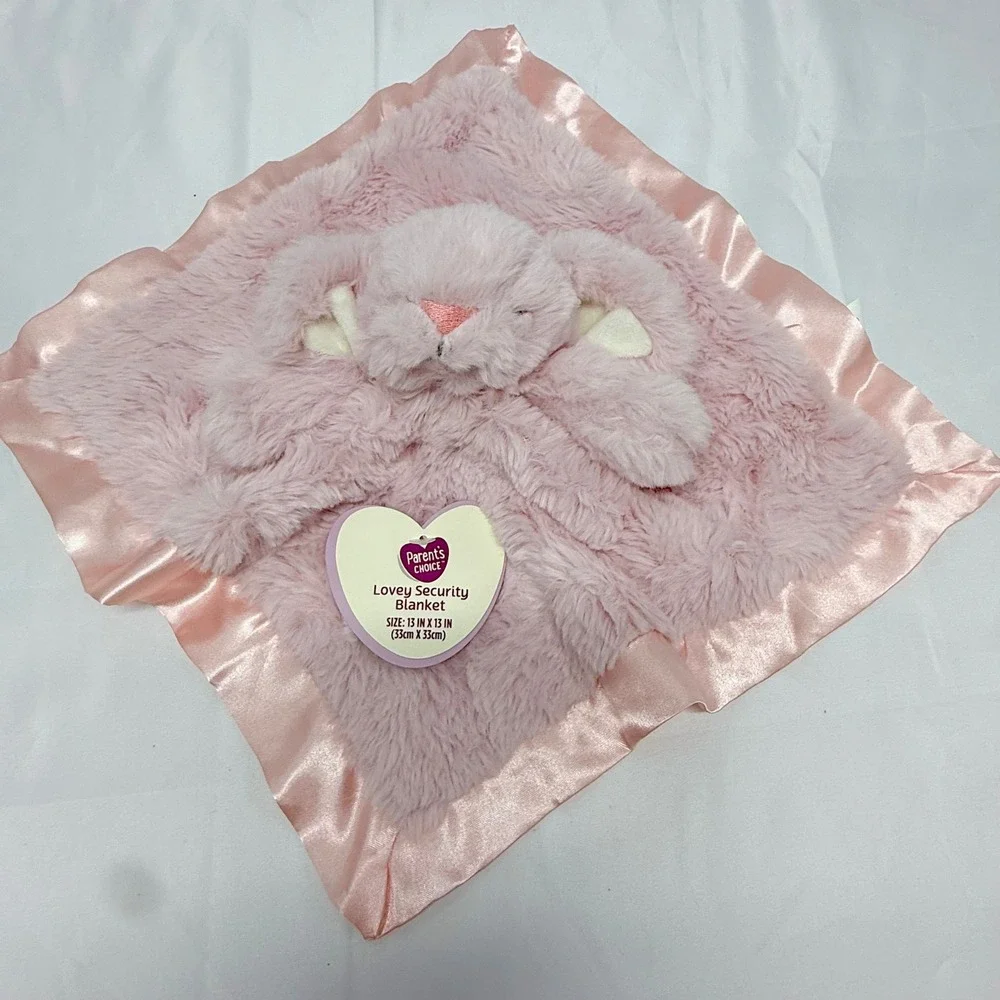 Parents Choice Pink Bunny Lovey Security Blanket Plush Satin Trim New